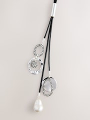 Black Cord Cluster Long Lariat Necklace - Image 5 of 6