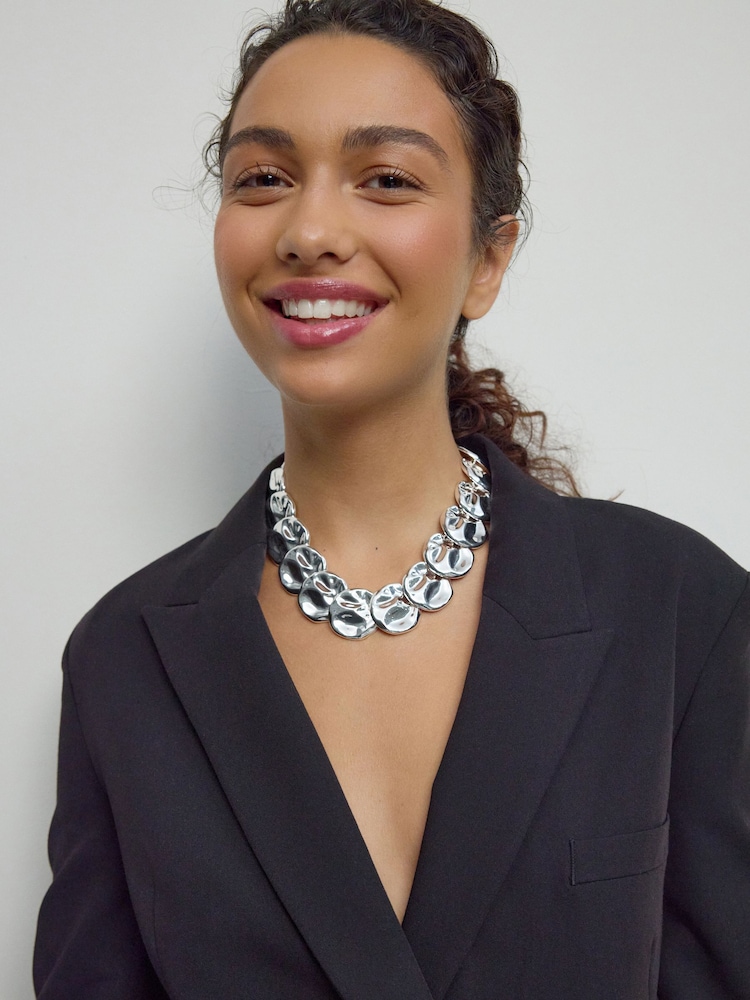 Silver Tone Hammered Disc Necklace - Image 1 of 5