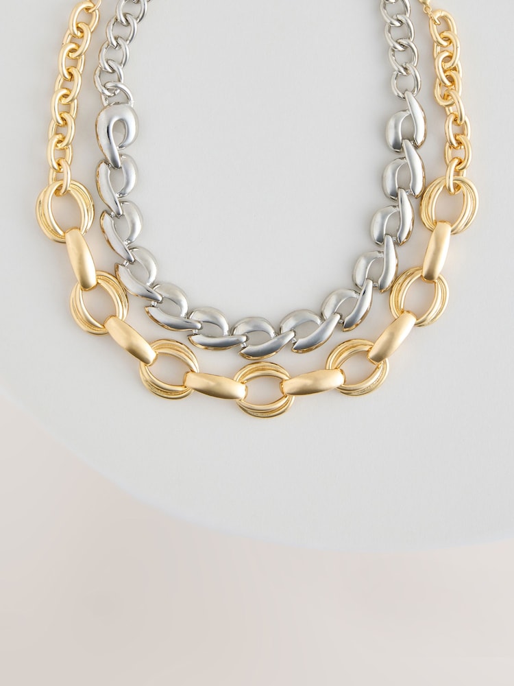 Collar De Eslabones Hexagonales En Tono Dorado - Múltiples Capas, 19 Pulgadas, Nuevo Con Etiquetas