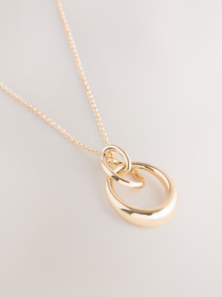 Gold Tone Interlocking Circle Pendant Necklace - Image 6 of 7