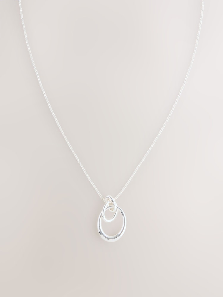Silver Tone Interlocking Circle Pendant Necklace - Image 3 of 5