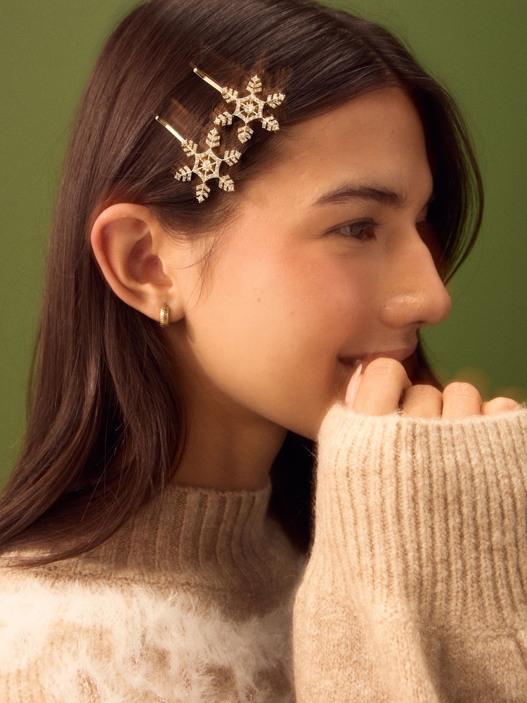 Gold Tone Christmas Snowflake Hair Clips - Image 1 of 10