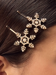 Gold Tone Christmas Snowflake Hair Clips - Image 4 of 10