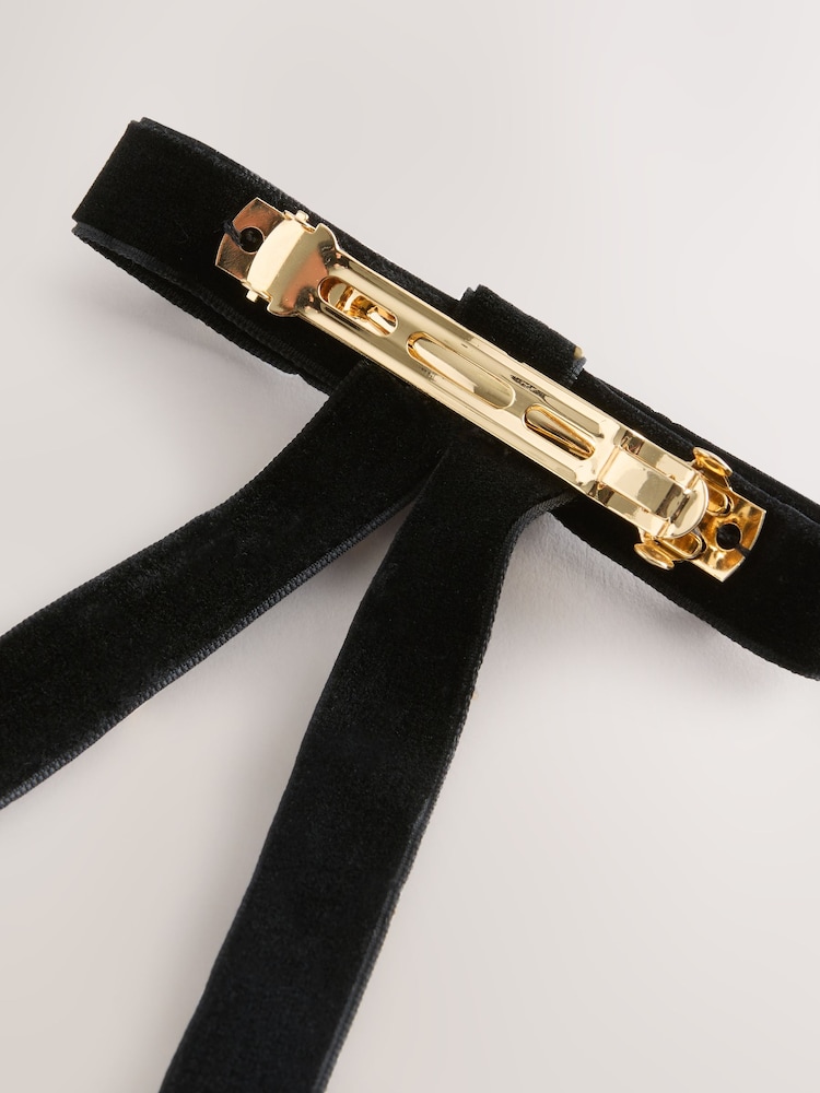 Black Embellished Velvet Bow Hair Barrette - Image 4 of 4