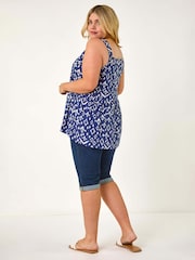 Roman Blue Curve Ikat Print Woven Vest Top - Image 3 of 5