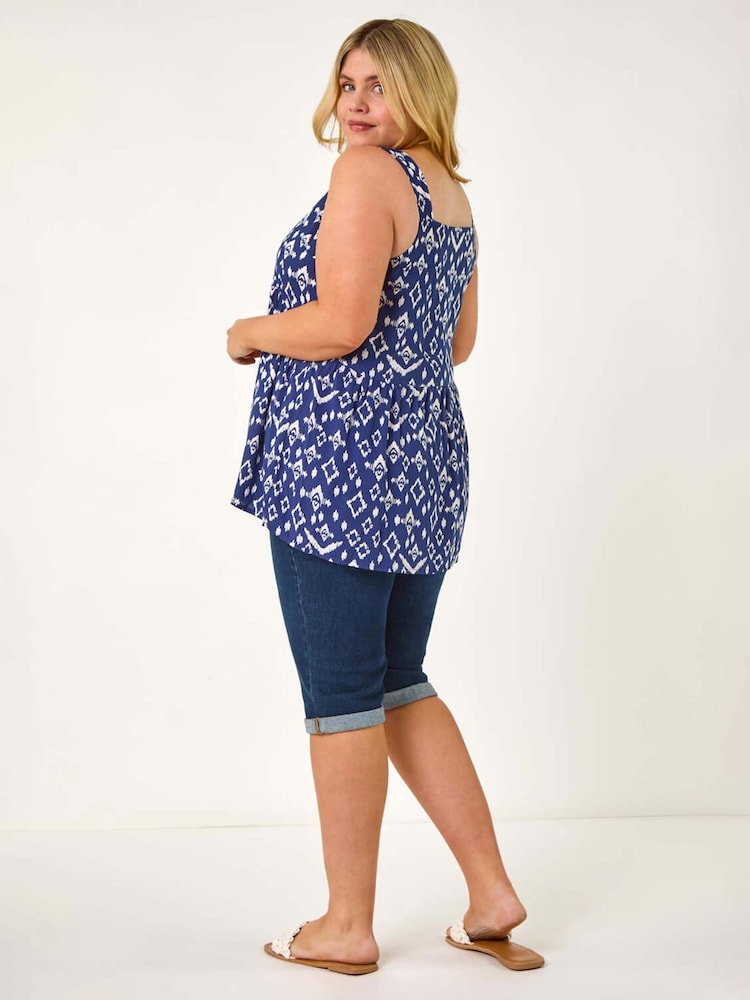 Roman Blue Curve Ikat Print Woven Vest Top - Image 3 of 5