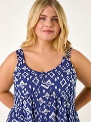 Roman Blue Curve Ikat Print Woven Vest Top - Image 5 of 5