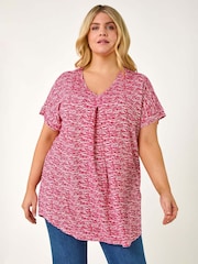 Roman Curve Pleat Front Printed Stretch Top - Image 1 of 5
