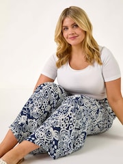 Roman Blue Curve Ikat Print Wide Leg Trousers - Image 2 of 5