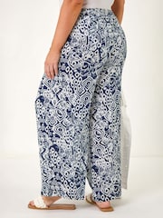 Roman Blue Curve Ikat Print Wide Leg Trousers - Image 3 of 5