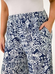 Roman Blue Curve Ikat Print Wide Leg Trousers - Image 5 of 5