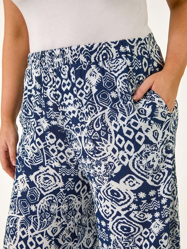 Roman Blue Curve Ikat Print Wide Leg Trousers - Image 5 of 5