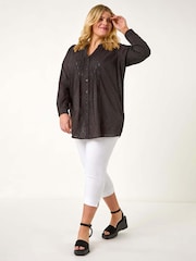 Roman Black Curve Shimmer Jacquard Blouse - Image 2 of 5