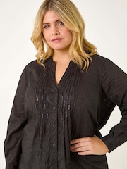 Roman Black Curve Shimmer Jacquard Blouse - Image 4 of 5