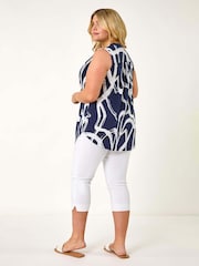 Roman Blue Curve Abstract Print Vest Top - Image 3 of 5