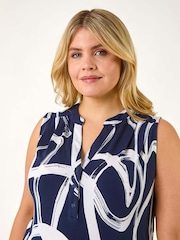 Roman Blue Curve Abstract Print Vest Top - Image 4 of 5