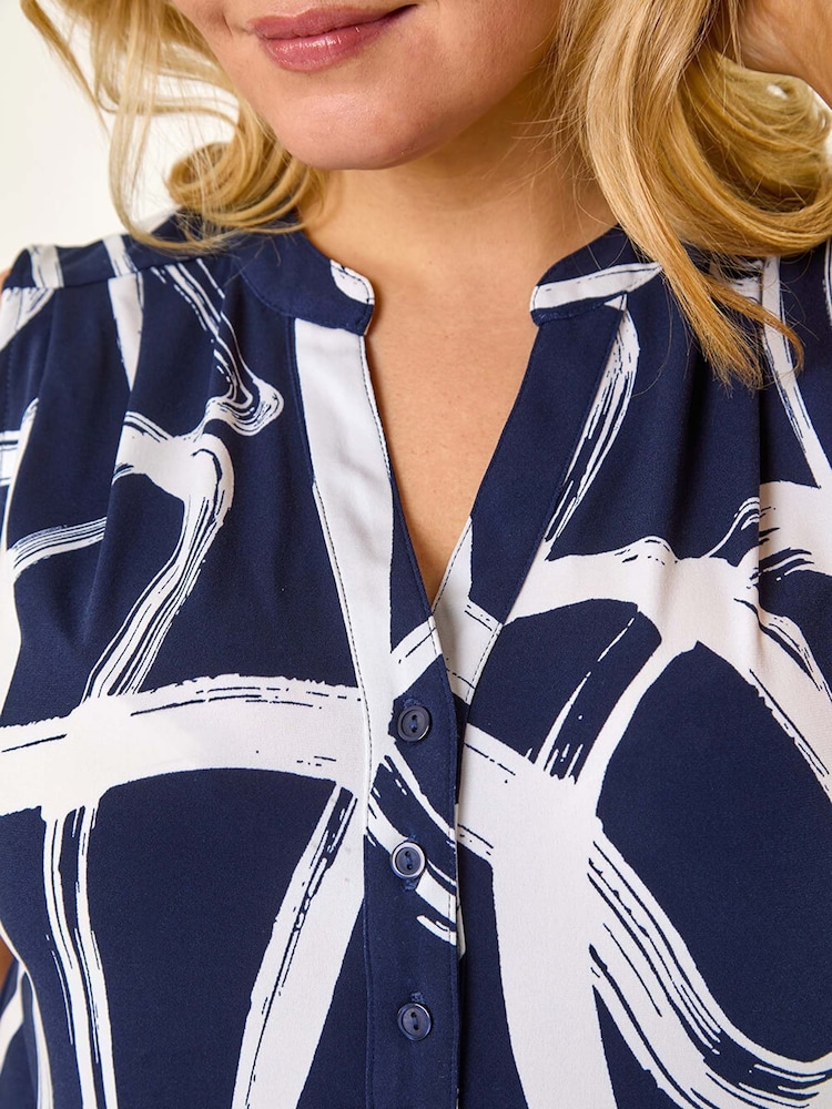 Roman Blue Curve Abstract Print Vest Top - Image 5 of 5