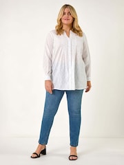 Roman White Curve Shimmer Jacquard Blouse - Image 2 of 5