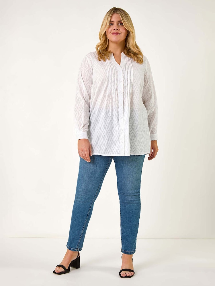 Roman White Curve Shimmer Jacquard Blouse - Image 2 of 5