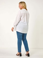 Roman White Curve Shimmer Jacquard Blouse - Image 3 of 5