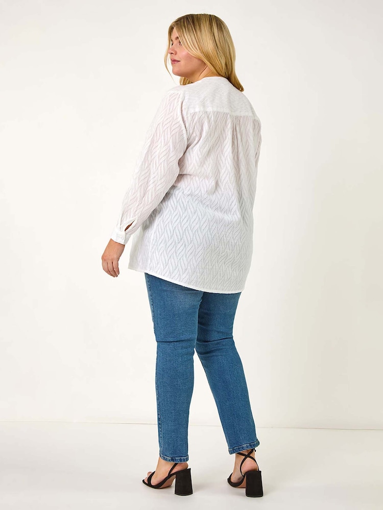 Roman White Curve Shimmer Jacquard Blouse - Image 3 of 5