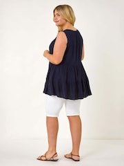Roman Blue Curve Lace Detail Vest Top - Image 3 of 5