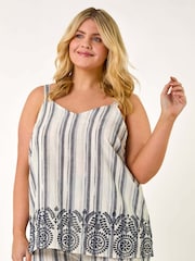 Roman Black Curve Strappy Broderie Hem Vest - Image 1 of 5