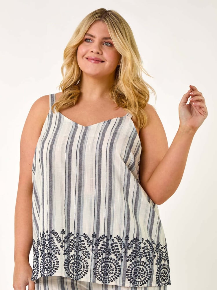 Roman Black Curve Strappy Broderie Hem Vest - Image 1 of 5