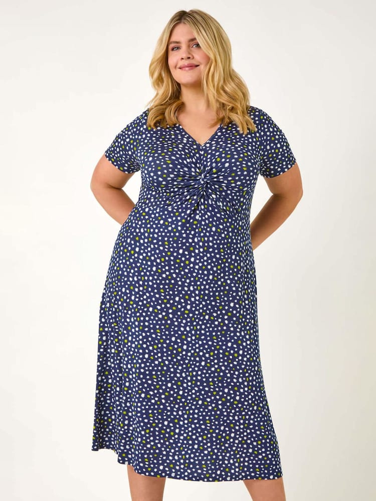 Roman Blue Curve Abstract Twist Front Midi Dress - Image 1 of 5