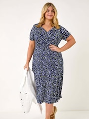 Roman Blue Curve Abstract Twist Front Midi Dress - Image 2 of 5