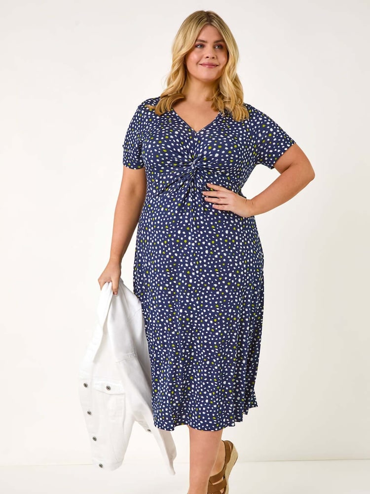 Roman Blue Curve Abstract Twist Front Midi Dress - Image 2 of 5