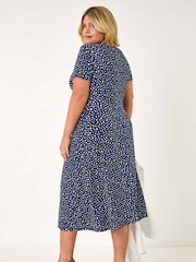 Roman Blue Curve Abstract Twist Front Midi Dress - Image 3 of 5