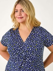 Roman Blue Curve Abstract Twist Front Midi Dress - Image 4 of 5