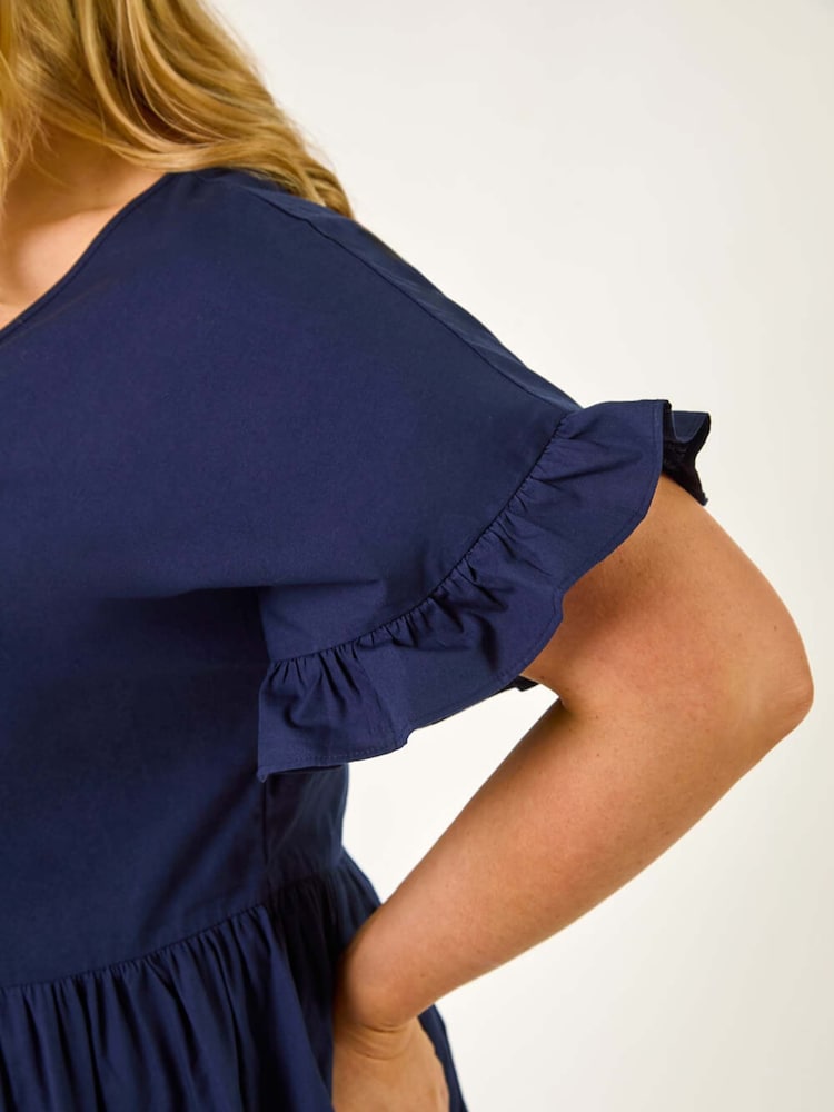Azul - Roman Curve 100% Cotton V-Neck Frill Dress - Imagen 5 de 5 Azul - Roman Curve 100% Cotton V-Neck Frill Dress - Imagen 5 de 5