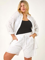 Roman White Curve Tie Waist Broderie Shorts - Image 5 of 5