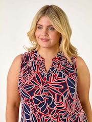 Roman Red Curve Textured Leaf Print Vest Top - Image 4 of 5