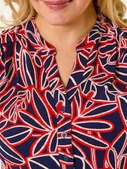 Roman Red Curve Textured Leaf Print Vest Top - Image 5 of 5