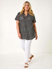 Roman Black Curve Stripe Collared Knit Top - Image 2 of 5