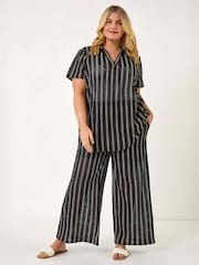 Roman Black Curve Stripe Collared Knit Top - Image 4 of 5