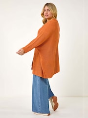 Oranžna - Roman Curve Light Weight Knit Cardigan - Slika 3 iz 5