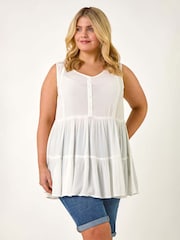 Roman White Curve Lace Detail Vest Top - Image 1 of 5