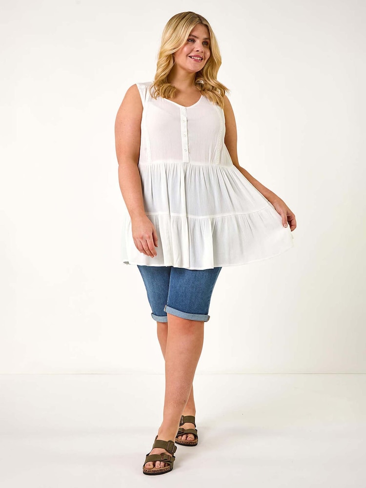 Roman White Curve Lace Detail Vest Top - Image 2 of 5