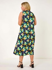 Roman Green Curve Highneck Floral Midi Dress - Image 2 of 5