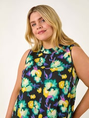 Roman Green Curve Highneck Floral Midi Dress - Image 4 of 5
