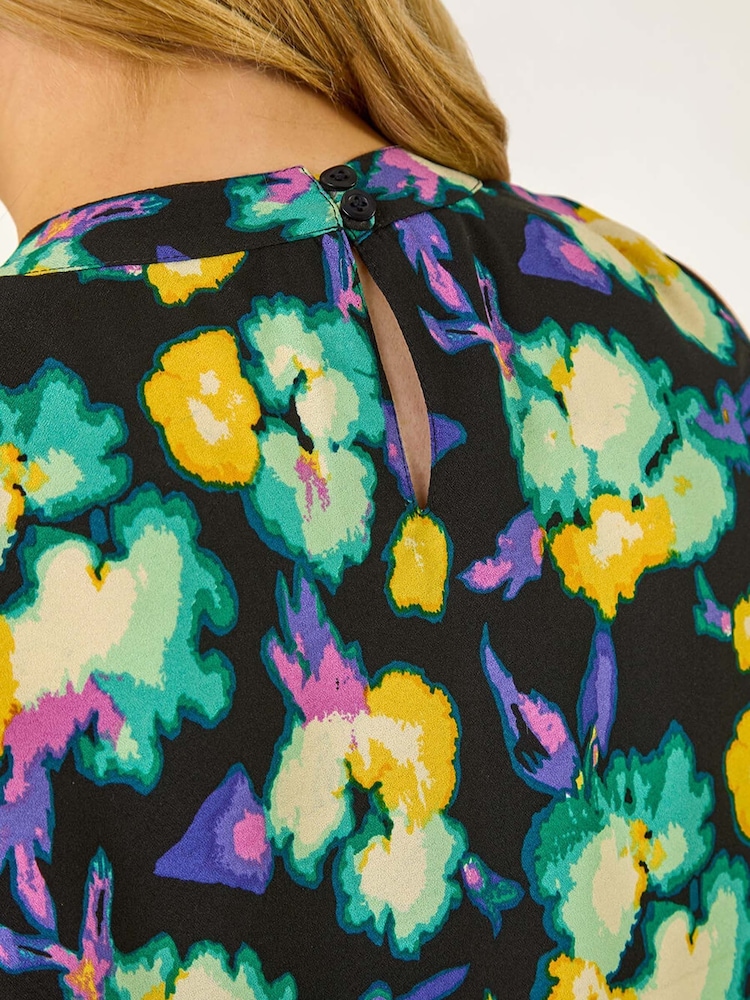 Roman Green Curve Highneck Floral Midi Dress - Image 5 of 5