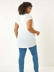 Roman White Curve Crochet V-Neck Stretch Top - Image 3 of 5