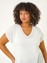 Roman White Curve Crochet V-Neck Stretch Top - Image 4 of 5