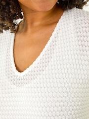 Roman White Curve Crochet V-Neck Stretch Top - Image 5 of 5