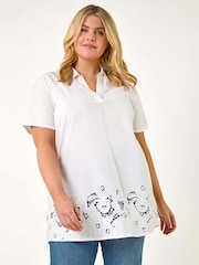 Branco - Roman Curve Floral Cut Out Woven Top - Imagem 1 de 5