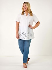 Branco - Roman Curve Floral Cut Out Woven Top - Imagem 2 de 5